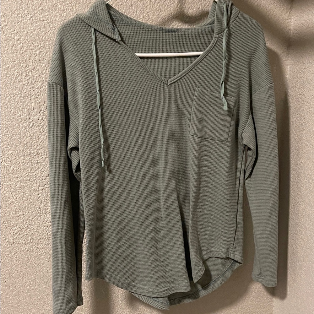 SHEIN Sage Green V-Neck Hoodie
